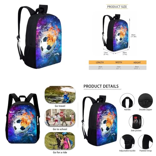 Dreaweet Galaxy Soccer Bookbag for Kids 8-12 Boys Backpack with Lunch Box Pencil Case 3 In 1 Girls Book Bag with Lunchbox Under 15 Elementary Middle School Bag and Lunch Bag Set2