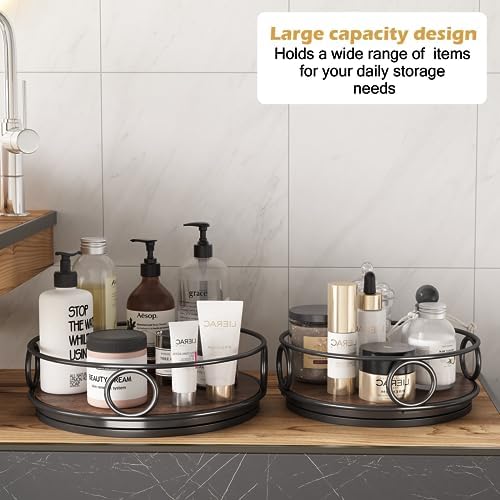 COVAODQ 2 Pack Lazy susan cupboard organiser,Fridge lazy susan turntable,Lazy susan fridge organiser,9" & 10"(Rustic Brown)