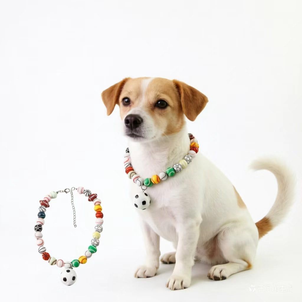 World Cup Soccer Beaded Pet Collar Necklace No Bell, Adjustable S/M/L Sizes, Soccer Pendant for Cats & Small Dogs, Festival Party Decor (M (26cm/10.23in))