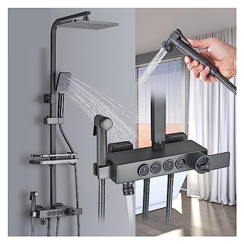 Robinet de baignoire à effet pluie thermostatique en finition gris et noir mat de haute qualité - 3