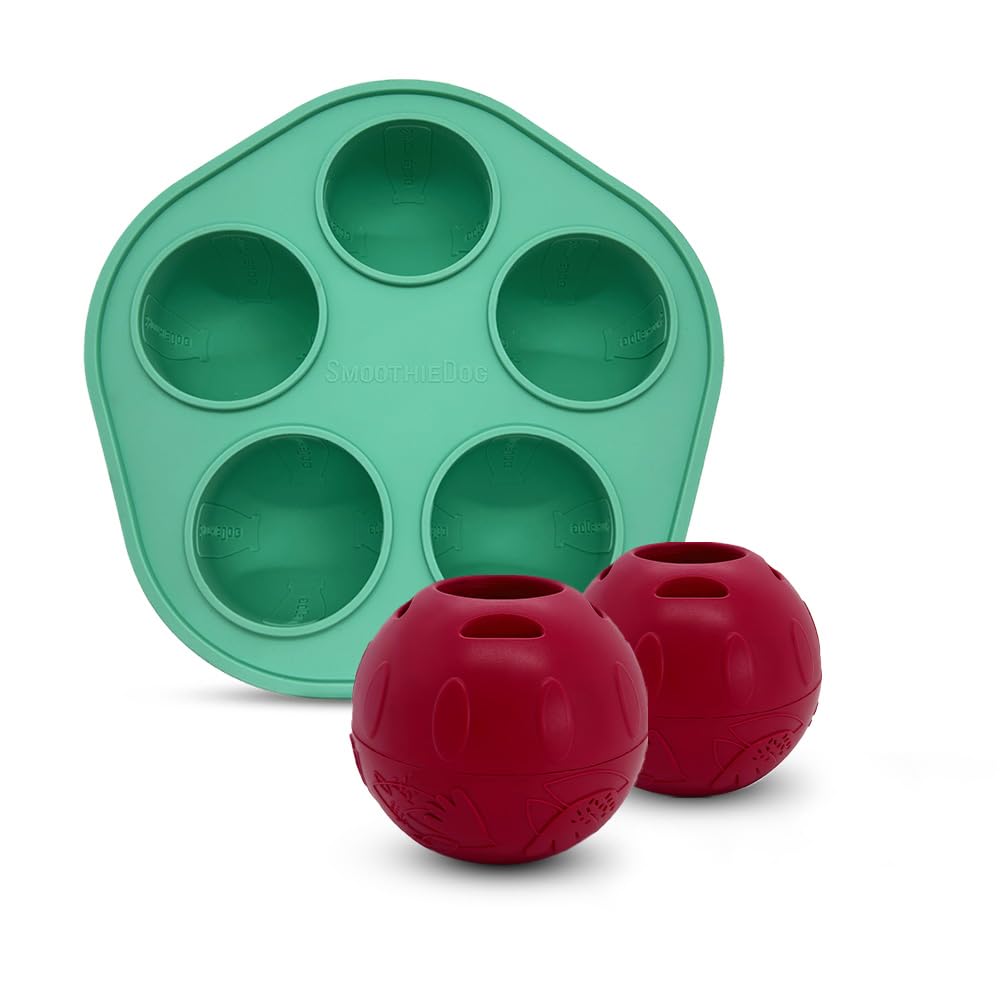 SmoothieDog Schleckball-Set + 1 Schleckball - Schleckball für Hunde, Snackball, für Mehrhundehaushalte, zur Beschäftigung, bpa frei, robust, befüllbar, zum einfrieren, spülmaschinenfest