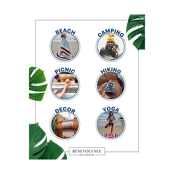 Benevolence LA Authentic Handwoven Mexican Blanket, Yoga Blanket - Perfect Outdoor Picnic Blanket, Camping Blanket, Equestrian Saddle Blanket, Serape Blanket 50x70 inches - Gray, Pack of 1