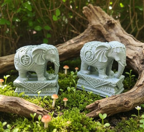 Image of livelyfish A Pair Elephant Figurines Aquarium Decor Elephant Statues Bonsai Ornaments for Home Fish Tank FengShui Decor (L1)