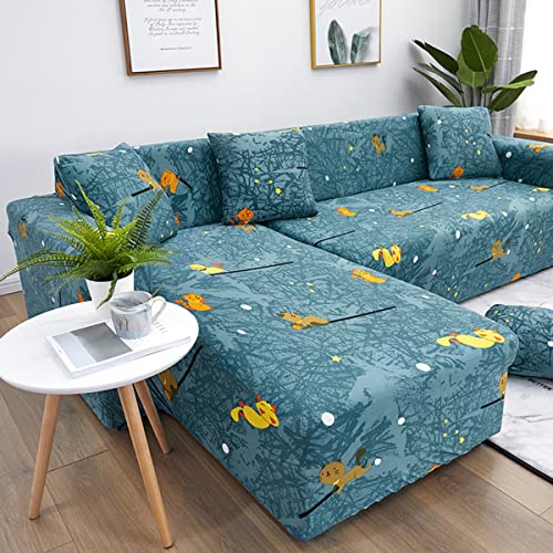 Capas seccionais para sofá em forma de L Super Stretch 1 pç Capas de sofá para 4 assentos Divisão Chaise Slipcover para animais de estimação Crianças (Azul)
