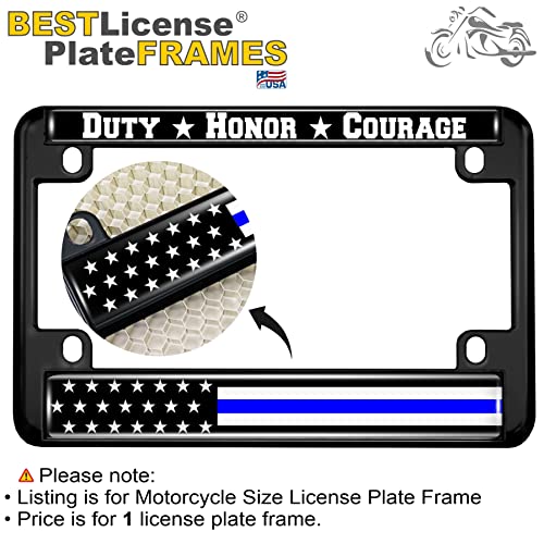 Motorcycle Metal License Plate Frame With Duty Honor Courage Thin Blue Line (Stripe) Usa Flag Design - Black #TOP1