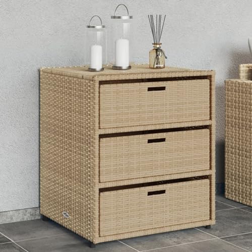 Xichuzi Armario de almacenaje de jardín ratán PE Beige 55x59x69 cm, Armario Exterior Escobero, Mueble Exterior Almacenaje, Armario Exterior Jardin, Muebles Jardin Exterior - 365558