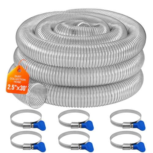 2-1/2"x30' Clear PVC Dust Collection Hose, 2.5 Inch Collection Hose