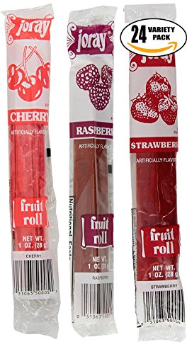 Joray Fruit Roll Variety Pack! Cherry, Strawberry Raspberry, .75 Oz Fruit Leather (Total of 24 Fruit Leathers) - image 1