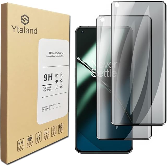 Ytaland Privacy Screen Protector for OnePlus 11 / 11R, [2 Pack] [3D Curved Glass] Anti Spy Anti Peep Bubble-Free Tempered Glass Film Cover for OnePlus 11