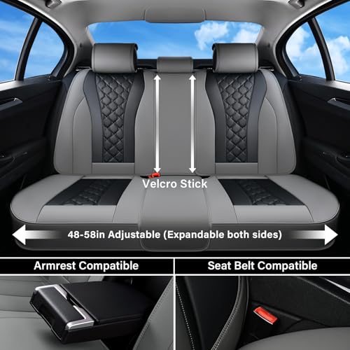 Image of Coverado Car Seat Covers, Seat Covers Full Set, Gray and Black Car Seat Cover, Perforated Diamond Leather Seat Covers for Cars, Luxury Car Seat Cushion, Auto Seat Covers Universal Fit Most Cars