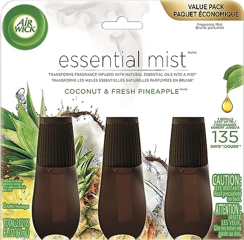 Air Wick Essential Mist Refill, 3 ct, Coconut and Pineapple, Essential Oils Diffuser, Air Freshener - image 1