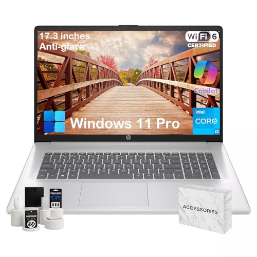 Image of HP 17 Laptop Computer for Business and Students - 17.3 inch HD+ 250 Nits IPS Display, Intel 8-Core i3 Processor, 8GB RAM, 512GB SSD, Wi-Fi 6, Camera, Copilot, Fast Charge, Win 11 Pro, w /Redragon Bundle