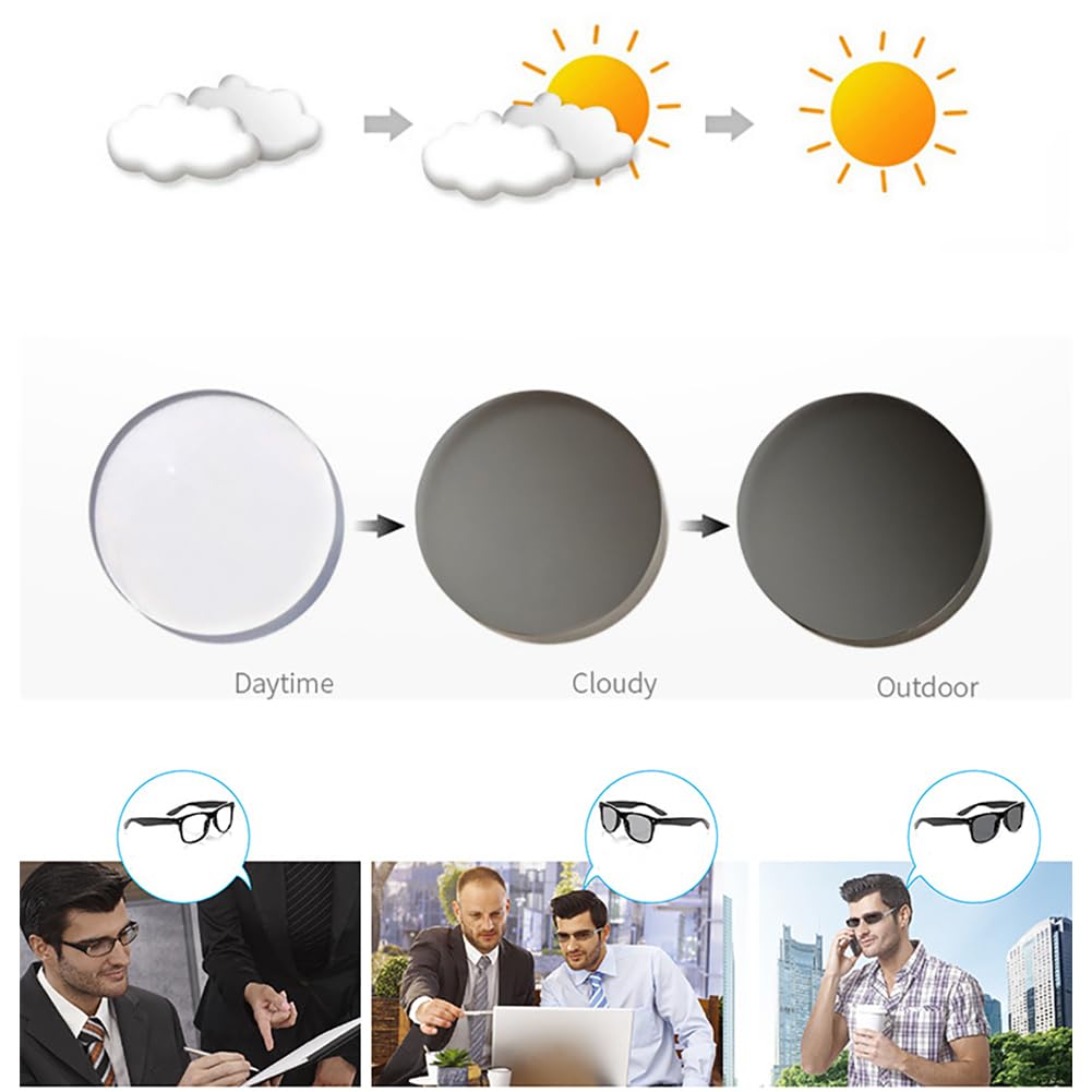 JIETIAN Gafas de presbiopía fotocrómica Inteligentes de los Hombres, Marco Ultra Ligero Retro HD Lector al Aire Libre / UV400,01,+2.0