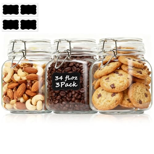 ComSaf Einmachgläser 1L mit Bügelverschluss 3er-Set Vorratsglas Vorratsgläser mit Deckel Versiegelt Fermentierglas Einmachglas 1L Geeignet für Küchenkonserven Müsli Zucker Spaghetti Aufbewahrung