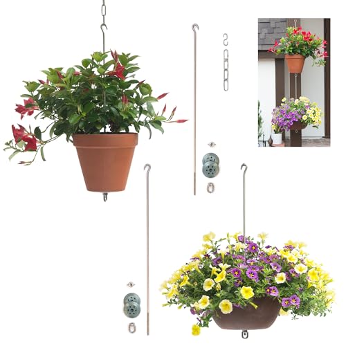 SkyPots - 24-inch Pot Hangers (2 Kits) + Grow Chains (1 Set) - Hang and Connect Large Clay Pots w/Drainage for Healthy Plants, Hanging Planter Vertical Garden, Indoor/Outdoor, Stainless Steel