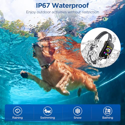 Oiwliur Dog Bark Collar - Smart Bark Collar with Multiple Customizable Beep Vibration, and E-Shock Modes | IP67 Waterproof & Rechargeable Anti Barking Training Collar for Large, Medium, and Small Dogs