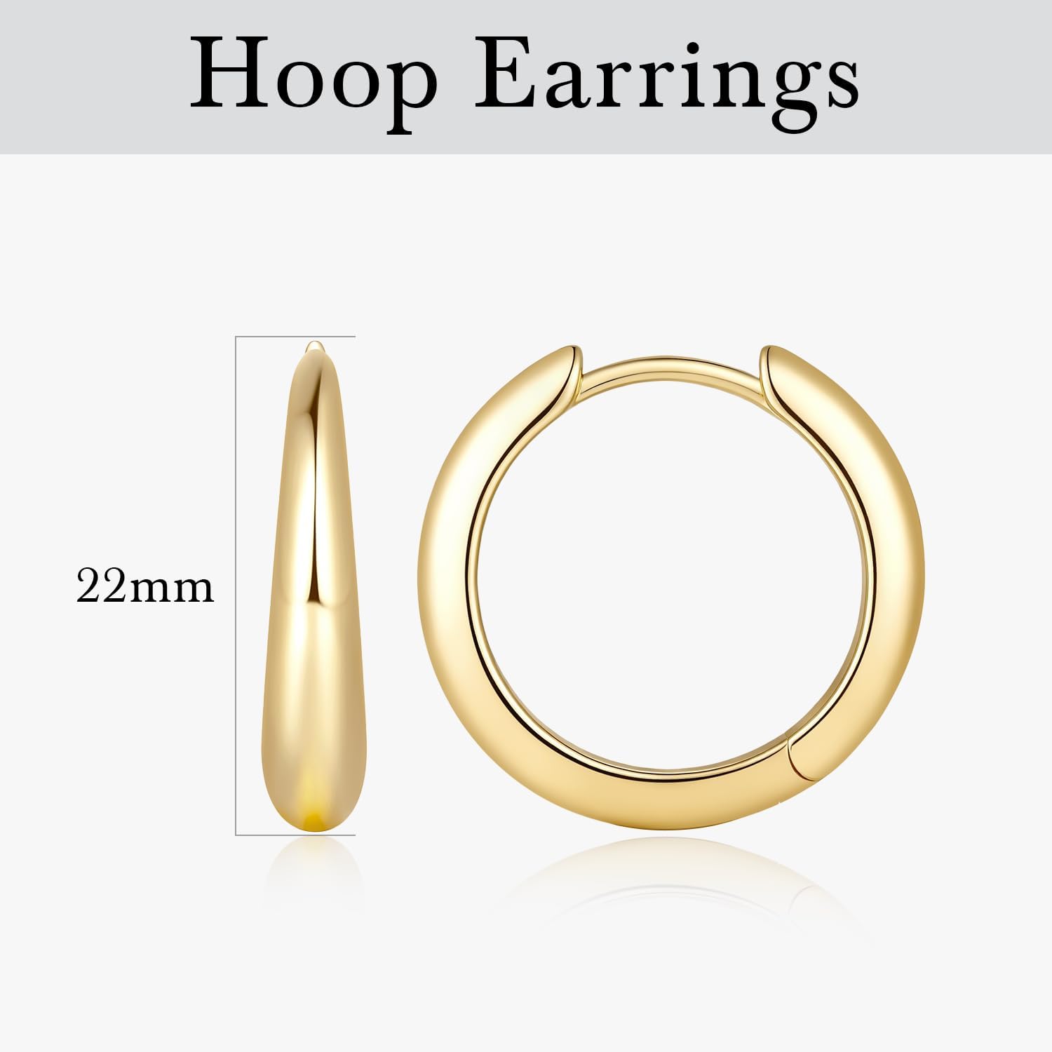 Gold Hoop Earrings 14K Gold Earrings for Women 14K Gold Hoop Earring for Womens Hoops Tapered Curved Surface Hoops Earring for Womens 13/18/22mm