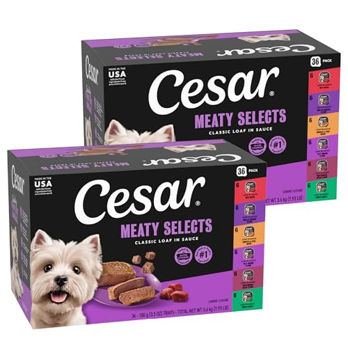 Cesar Wet Dog Food Classic Loaf in Sauce Grilled Chicken, Filet Mignon, Porterhouse Steak, Beef,...
