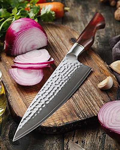HEZHEN - 8.3” Chef Knife,Pro Kitchen Knife,73 Layers Damascus Steel Hammered Chef’s Knives,Premium Powder Steel Edge,Natural Rosewood Handle,Cooking Knives - Image 6