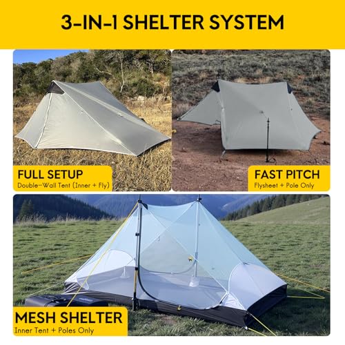 Image of LANSHAN Ultralight Waterproof 1-2 Person Backpacking Tent | Ultralight waterproof nylon, pitch anywhere, for camping & travel.