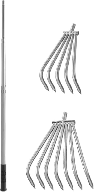 Colcolo Rastrello da Giardino Robusto, Rastrello Telescopico Staccabile per La Raccolta di Funghi, Rastrello per Foglie per La Cura del Paesaggio, 5 e 7 Denti