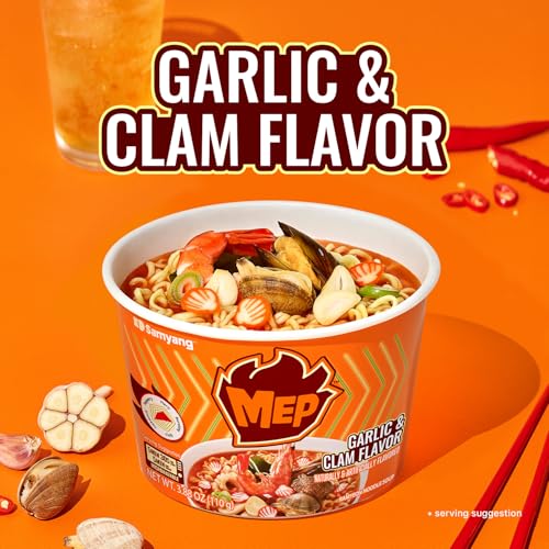 Image of Samyang MEP Garlic Clam Ramen Spicy Instant Bowl Noodle Soup, Refreshing Seafood Broth Ramyeon, Quick Microwave Meal, 3.88 oz (Pack of 6 Bowls)