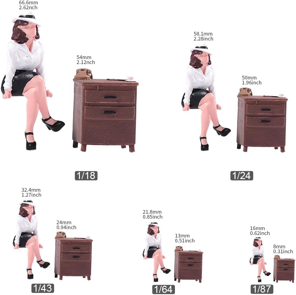 Painted Miniatures 1/18 1/24 1/64 1/43 1/87 Scale Agent Carter Sit On Cabinet Hat Girl Scene Diorama Action Figure Tiny People Doll Unpainted Model for Car Vehicles (Painted, 1/24 Scale)