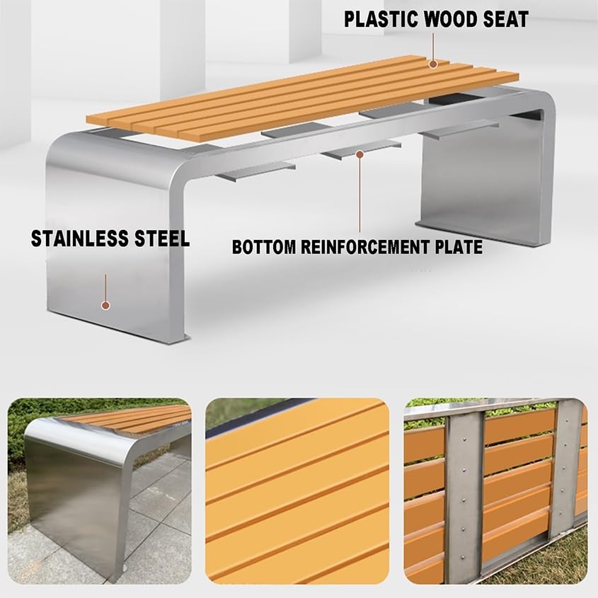 Gartenbank, Outdoor-Edelstahlbank, Outdoor-Stuhl mit Lattensitz, Multifunktionale Outdoor-Bank, for Parkgarten, Terrasse und Lounge(B,150cm)