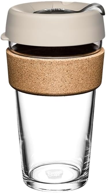 KeepCup Brew Cork, Reusable Glass Tumbler with Natural Cork, Grande Coffee Cup 16oz/454ml - Filter