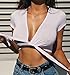 LCNBA Deep v Neck Short Sleeve Crop Top,Bandage Cross Wrap Tie Up Crop Tops White