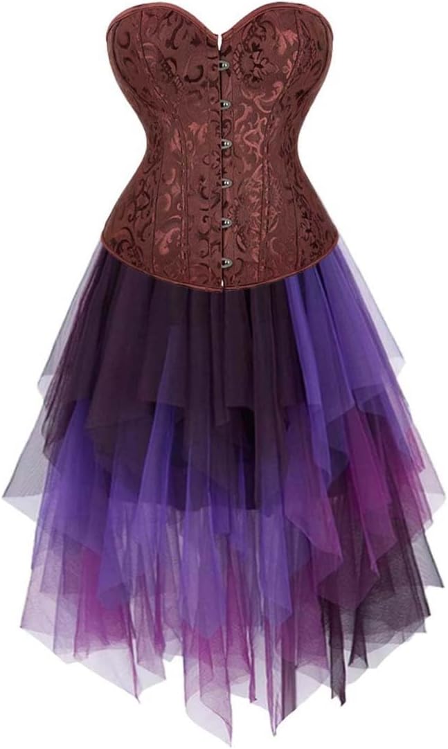 Jutrisujo Corset Dress Multi Layer Skirt Tulle Set Top Plus Size Women Lingerie Bustier Renissance Vintage