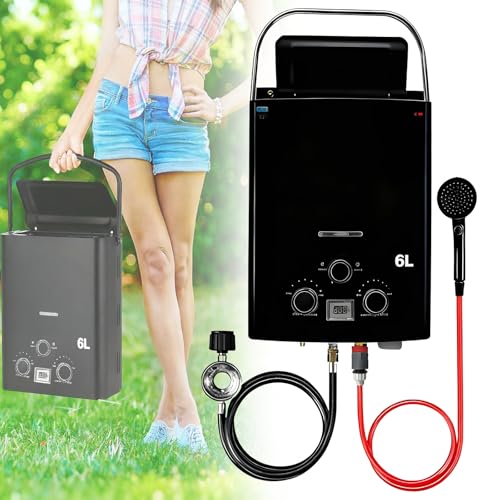 Calentador De Agua A Gas Portátil, Calentador De Agua Instantáneo A Propano, Calentador De Agua Instantáneo A Gas Con Pantalla Digital Y Múltiples Protecciones, Adecuado Para Rv, Camping black