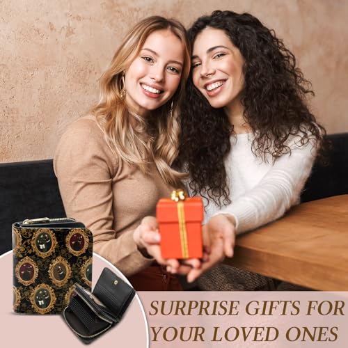 Image of Black Cat Wallet for Women, PU Leather Accordion Wallet, Zipper Coin Purse | Women's Black Cat Accordion Wallet, Credit Card Holder with 1 ID Window 14 Card Slots, Gift for Wife Daughter Ladies