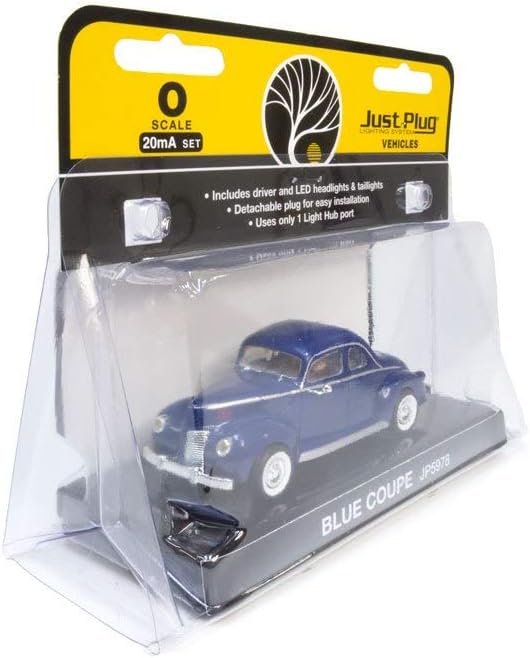 WOODLAND SCENICS JUST PLUG VEHICLES BLUE COUPE o gauge