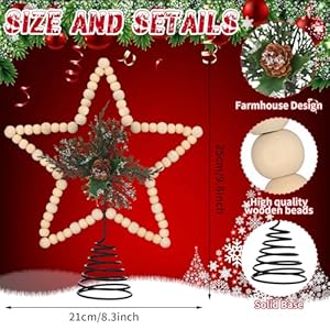 Christmas beaded star tree topper farmhouse christmas tree topper rustic star tree topper with berries pinecones neutral christmas star tree topper for xmas tree decorationsconewooden  urban country home decor