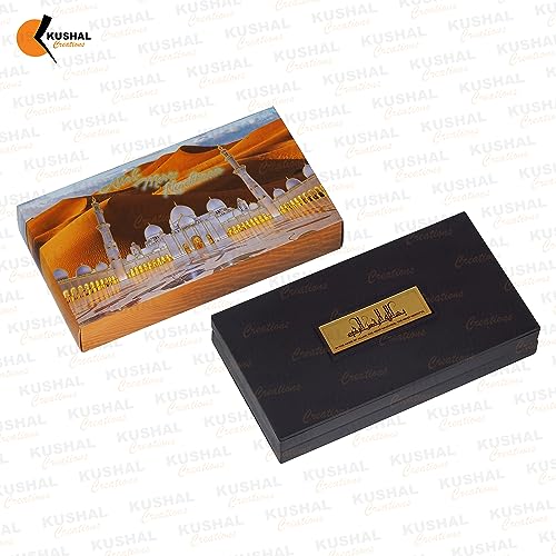 Image of 24K Gold Plated Religious Frame Photo Frame with Charan Paduka Return Gifts for Home Puja Office (Makkah Madina)