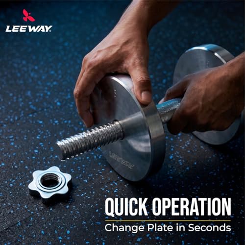 Image of LEEWAY Metal Adjustable Dumbbell Set for Home Gym | 50kg (2.5kgX4+5kgX8)| Steel Dumbbell Set | Chrome Plates for Iron Dumble Rods 28 mm & Spin Lock | Compact for Strength Training Workout Dumbell