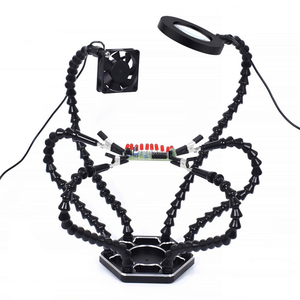 Outil de support de PCB à souder avec 6 bras flexibles et ventilateur USB pour station de soudage