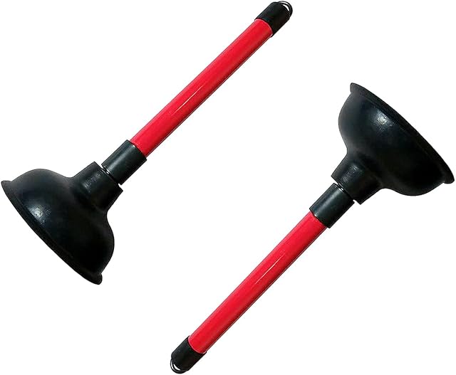 Toilet Plunger Kitchen Sink Unblocker with Red Plastic Handle & Black Rubber Suction Bath Shower Plunger Drain Unblocker, Effective Strong Cleaning Tool to Easily Clear All Blocked (Red & Black)