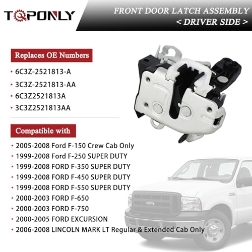 Image of TQPONLY Door Lock Latch Assembly | Compatible with 1999-2008 Ford F150 F250 F350 F450 F550 F650 F750 Excursion Lincoln Mark LT | Front Left Driver Side Replaces 6C3Z-2521813-A 3C3Z-2521813-AA