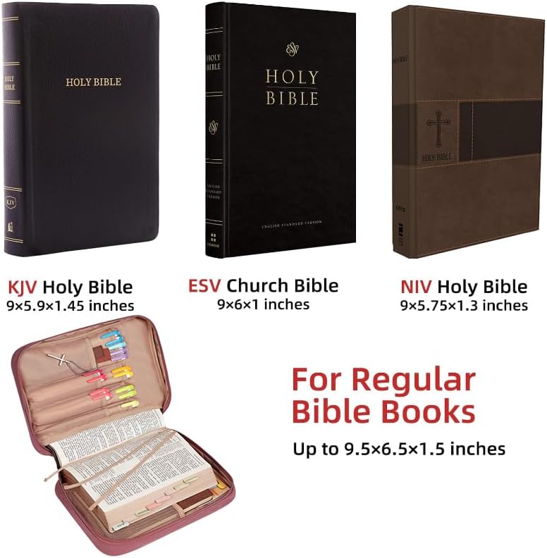 FINDCOZY Bible Cover for Women, Durable Carrying Book Case Church Bag for Biblical Accessories with Handle and Zippered Pocket, for Scriptures, Rosewood Pink - Image 2