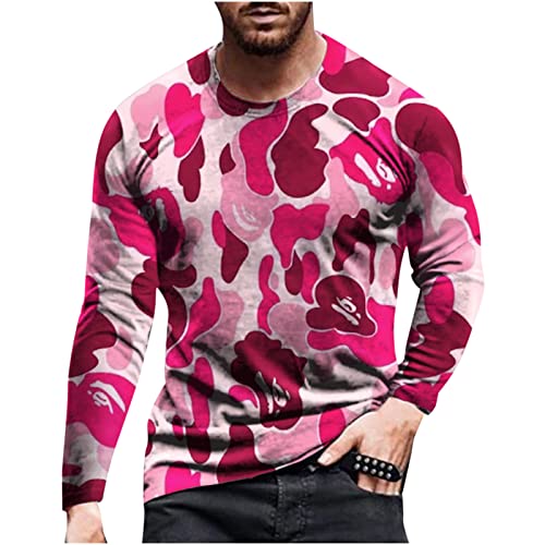 Work Out Athletic Tshirts for Man Fall Summer Long Sleeve Boat Neck 3D Digital Print Camo Tops Shirt Man 2025