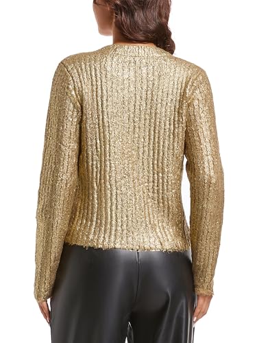LifeShe Women's Metallic Knit Sweater Sparkly Party Gold Pullover Tops Crop Glitter Evening Outfits2