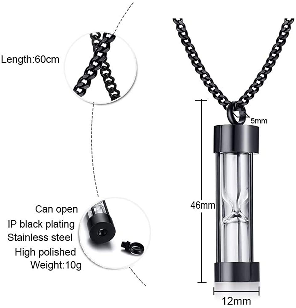 ZDBDH Ashes Necklace for Dog Cat Pet Paw Print Black Stainless Steel Timeless Memory Hoursglass Cylinder Urn Pendant Necklaces for Ashes, Cremation Jewelry Keepsake Memorial Bereavement Gift,20