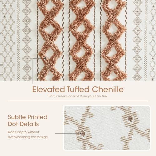 Image of INK+IVY Imani Tufted Chenille 100% Cotton Shower Curtain Boho Bath Curtains for Bathroom, Colorful Stripes Modern Farmhouse Shower Curtain, Bathtub Privacy Screen,Machine Washable 72 inch x 72 inch, Rose Clay