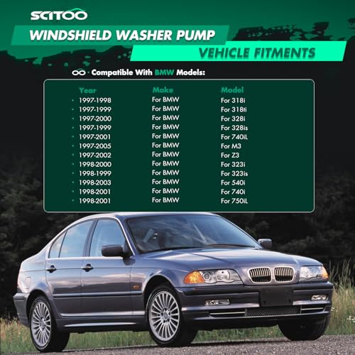 Image of SCITOO Windshield Washer Pump Fits For 1997-2007 for Mercedes-Benz C230, Replacement OE# 67128362154, 2 - Pin