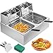 VEVOR Frytownica 560x460x310 Mm Komercyjna Elektryczna Frytownica, Podwójna Frytownica z Zimną Strefą Frytkownica Fat Chip Silberig - 10l + 10l 5000w 220v Do Restauracji Typu Fast Food