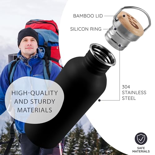 Image of Bambaw 16 oz Stainless Steel Water Bottle, Black - Non-insulated, Dishwasher Safe, No Straw