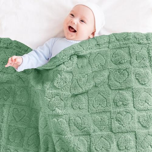 Image of Yurhap Heart Baby Blanket, Love Plush Fleece Baby Blankets for Boys Girls | Soft Sherpa Baby Girl Blanket for Infant Toddler Newborn Gift, Fluffy Baby Essentials, For Crib Stroller, 30 inchx40 inch