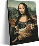 B.B.F MAKE Canvas Prints Wall Art Funny Mona Lisa and Cat Artwork Imitation from Leonardo DaVinci, The World Classic Painting Reproductions for Living Room, Office Home Decoration, Framed 8x10inch